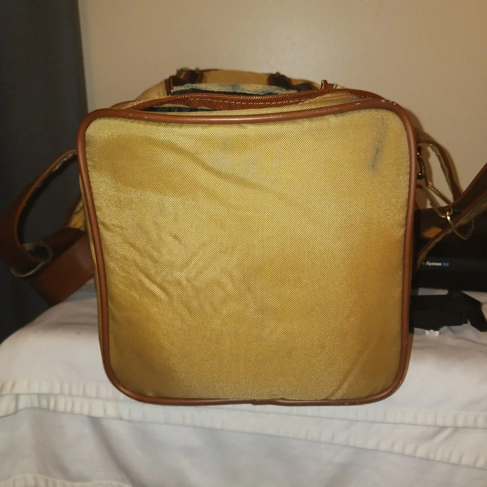 Vintage Gold Nylon Camera Gear Duffel Bag Bundle Soligor Flash Cokin Filters